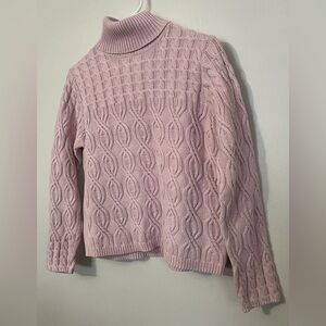 100% Cotton Vintage Wainscott Soft Pink Knit Turtleneck Fisherman Style Sweater